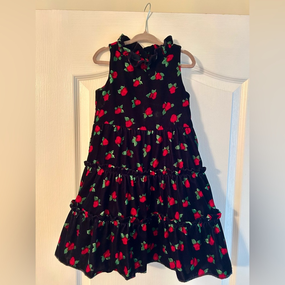 Velvet Navy and red rose sleeveless dress perfect holiday / Christmas dress